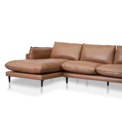CLC8322-KSO 4 Seater Left Chaise Leather Sofa - Caramel Brown - Furniture Castle