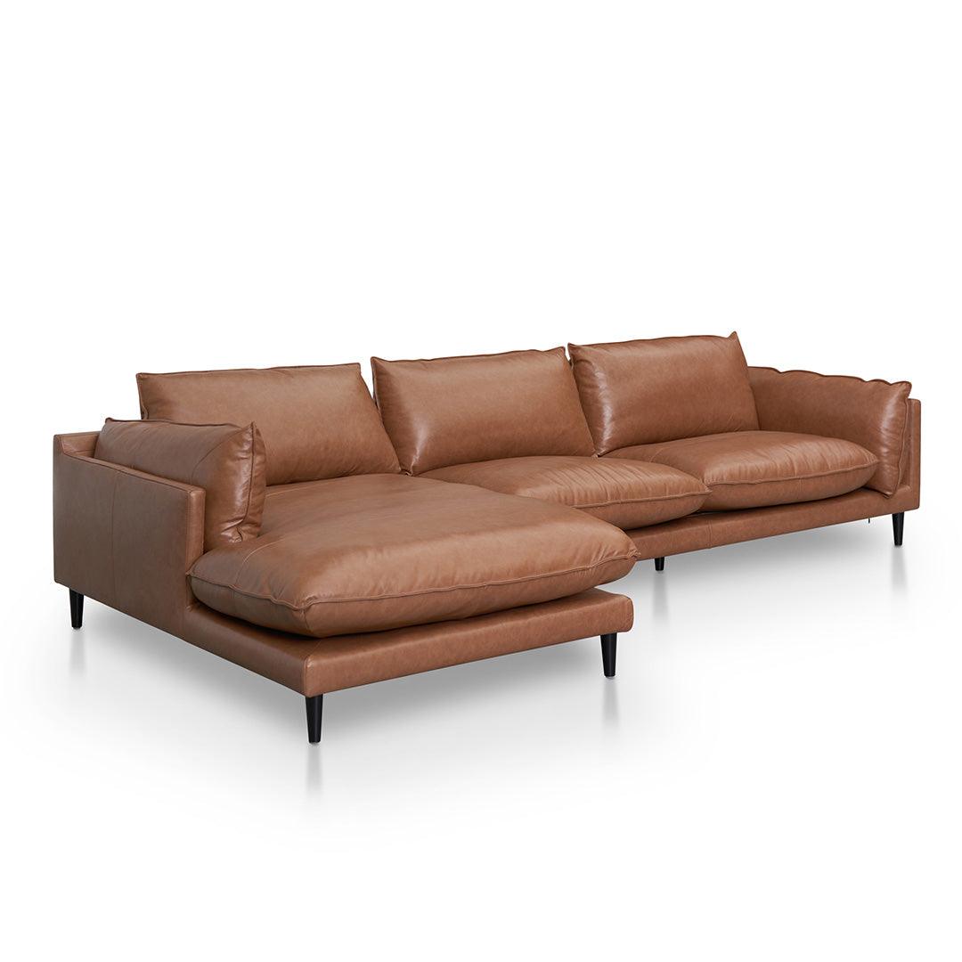 CLC8322-KSO 4 Seater Left Chaise Leather Sofa - Caramel Brown - Furniture Castle