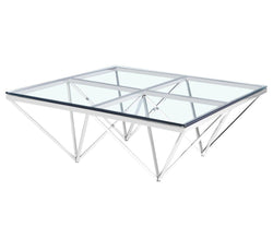 Coffee Table - Glass Top - Silver Base 105cm - Furniture Castle