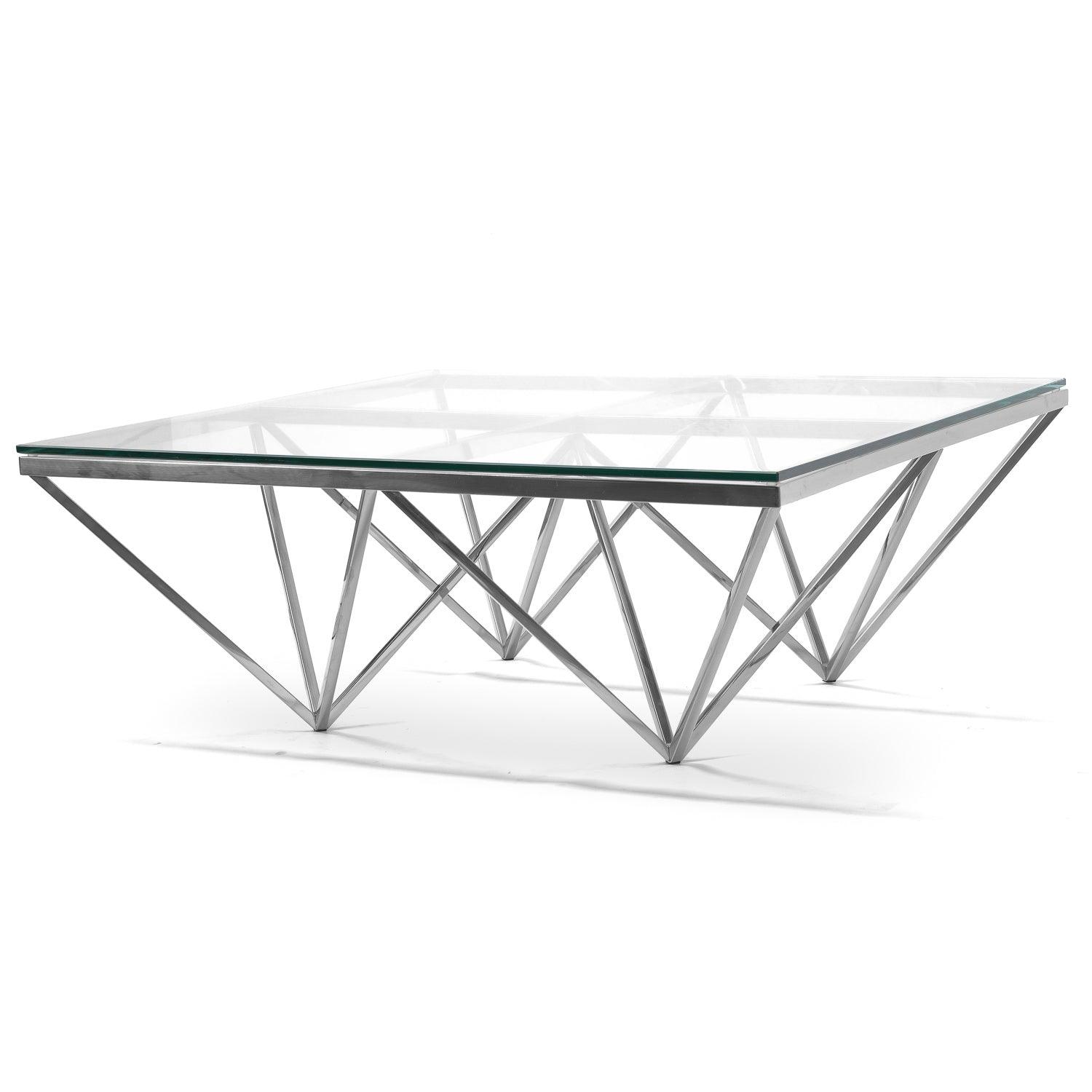 Coffee Table - Glass Top - Silver Base 105cm - Furniture Castle