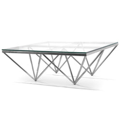 Coffee Table - Glass Top - Silver Base 105cm - Furniture Castle