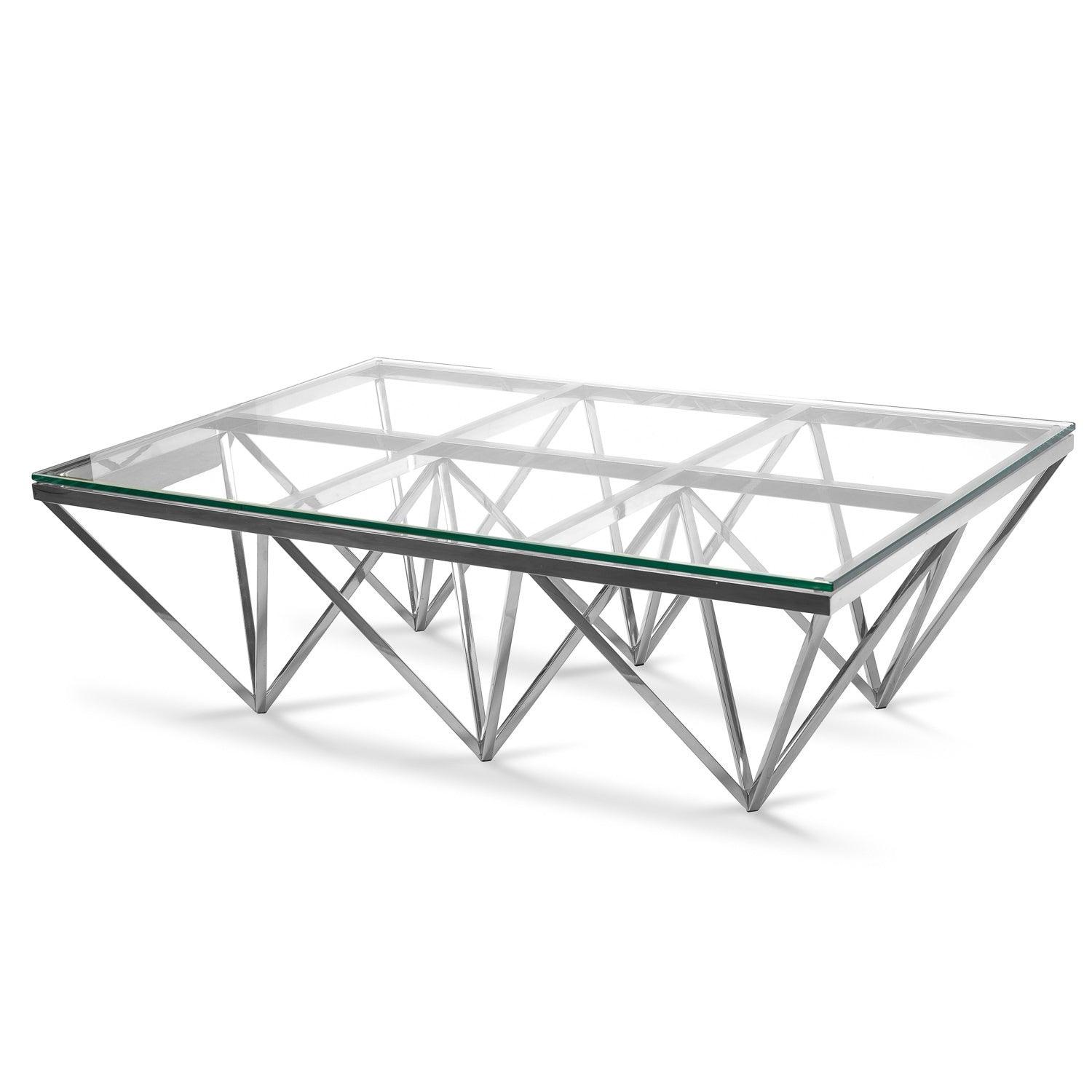 Coffee Table - Glass Top - Silver Steel Base 1.2m - Furniture Castle