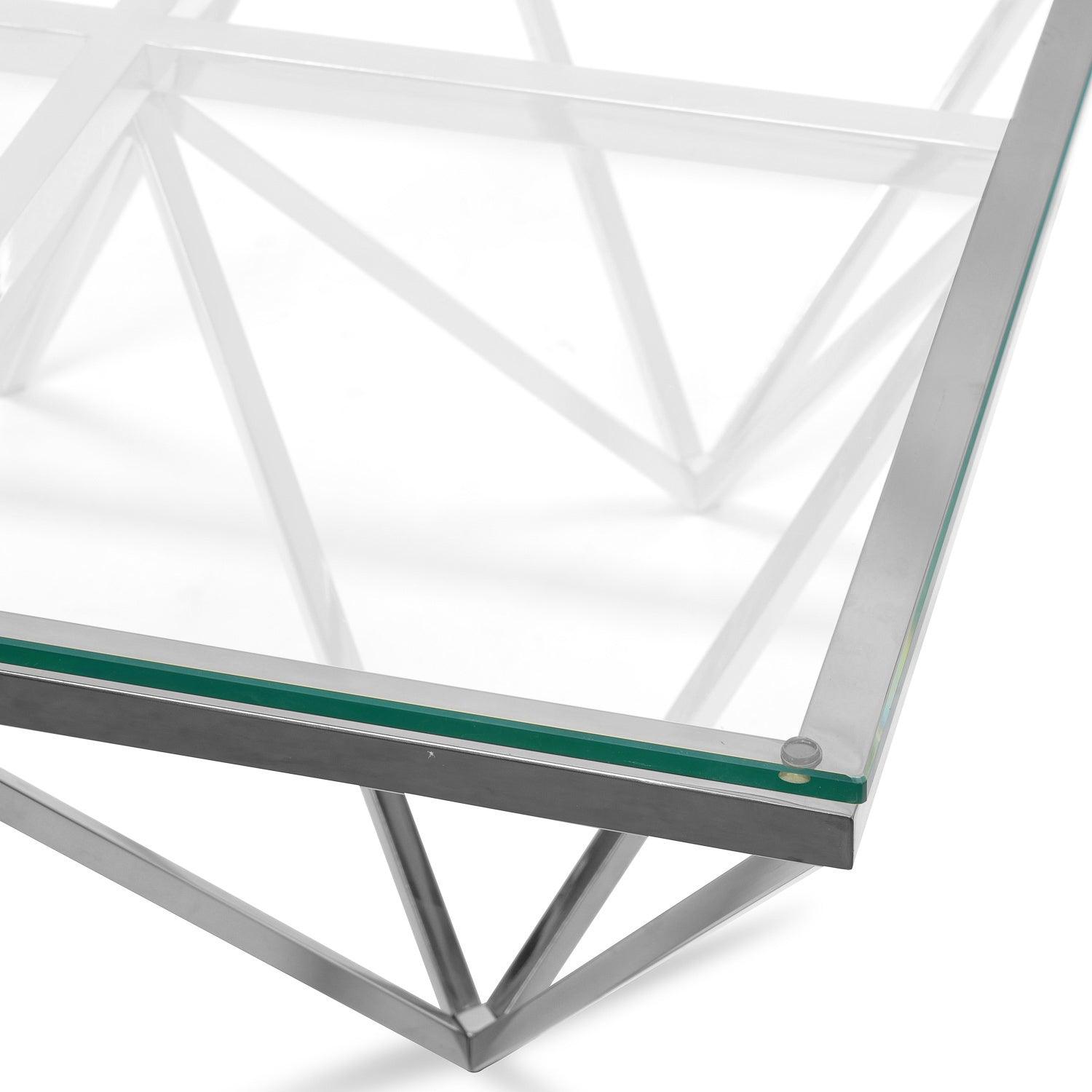 Coffee Table - Glass Top - Silver Steel Base 1.2m - Furniture Castle