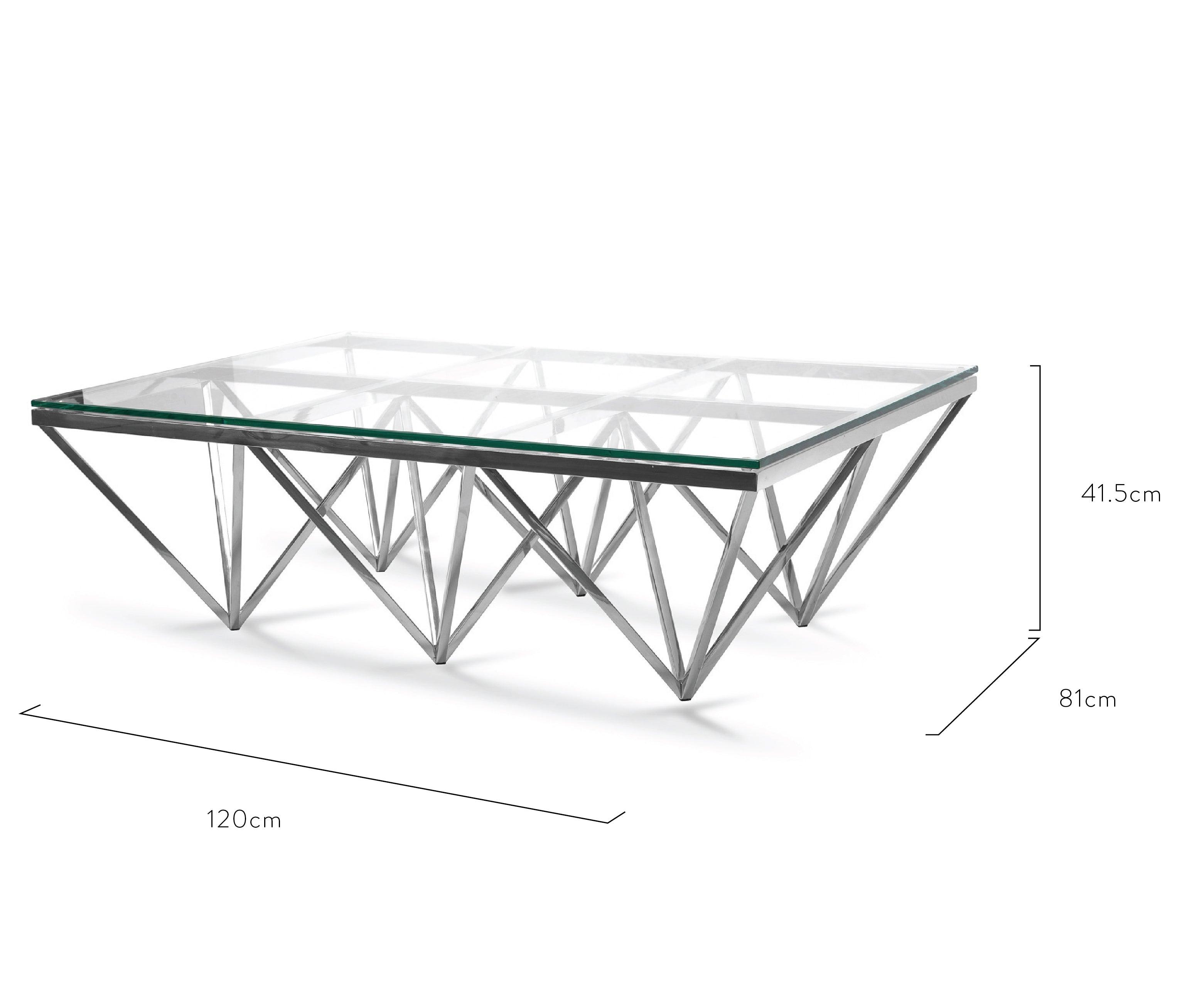 Coffee Table - Glass Top - Silver Steel Base 1.2m - Furniture Castle