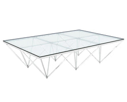 Coffee Table - Glass Top - Silver Steel Base 1.2m - Furniture Castle