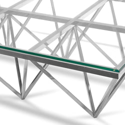 Coffee Table - Glass Top - Silver Steel Base 1.2m - Furniture Castle