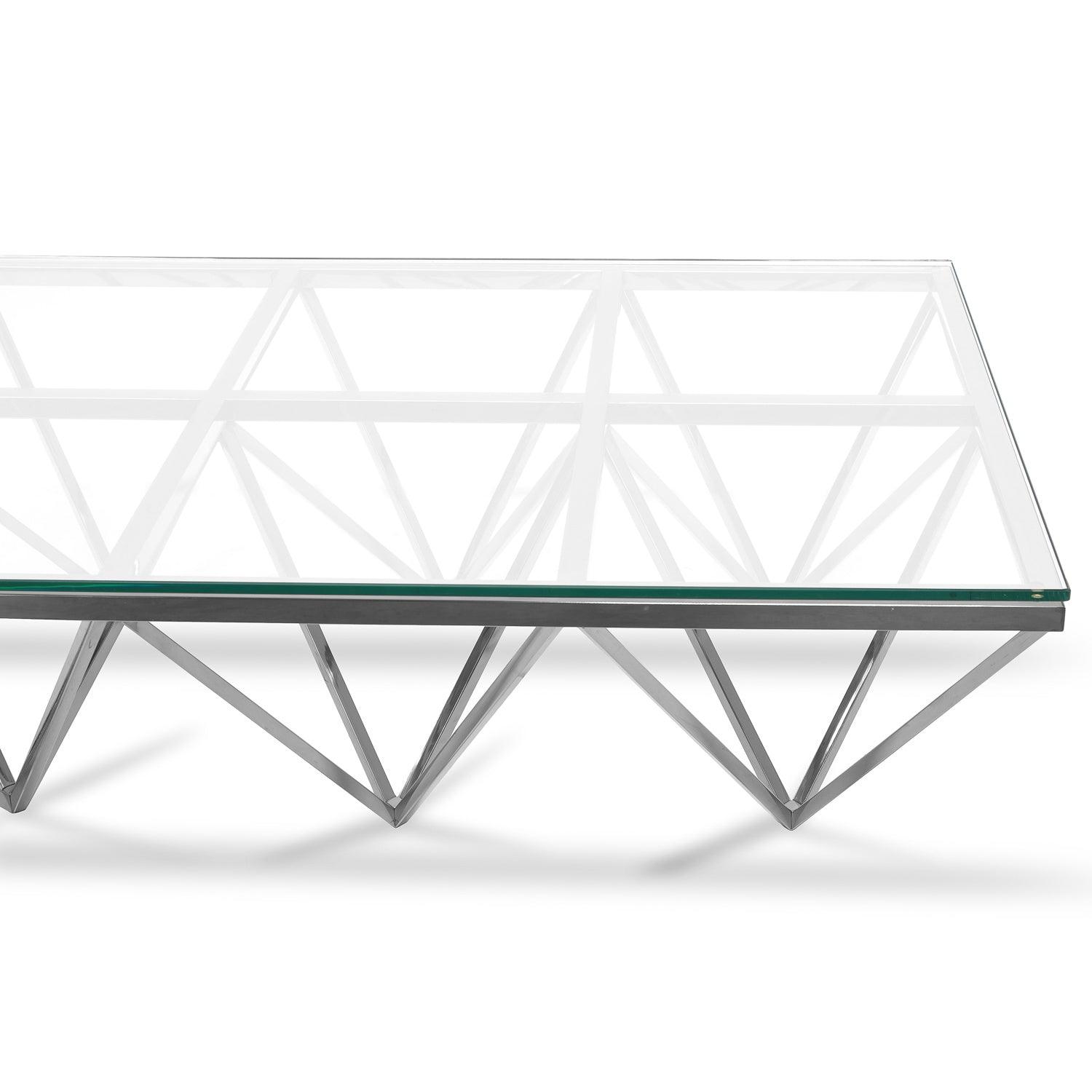 Coffee Table - Glass Top - Silver Steel Base 1.2m - Furniture Castle