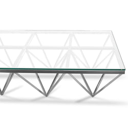 Coffee Table - Glass Top - Silver Steel Base 1.2m - Furniture Castle