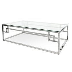 Coffee Table With Tempered Glass - Stainless Steel Base 1.2m - Furniture Castle