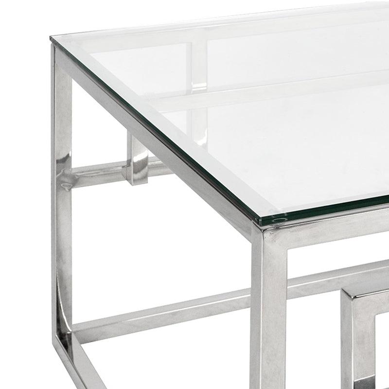 Coffee Table With Tempered Glass - Stainless Steel Base 1.2m - Furniture Castle