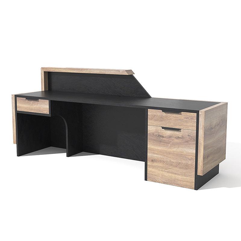 CONROY 2.4M Reception Desk Left Panel - Warm Oak & Black - Furniture Castle