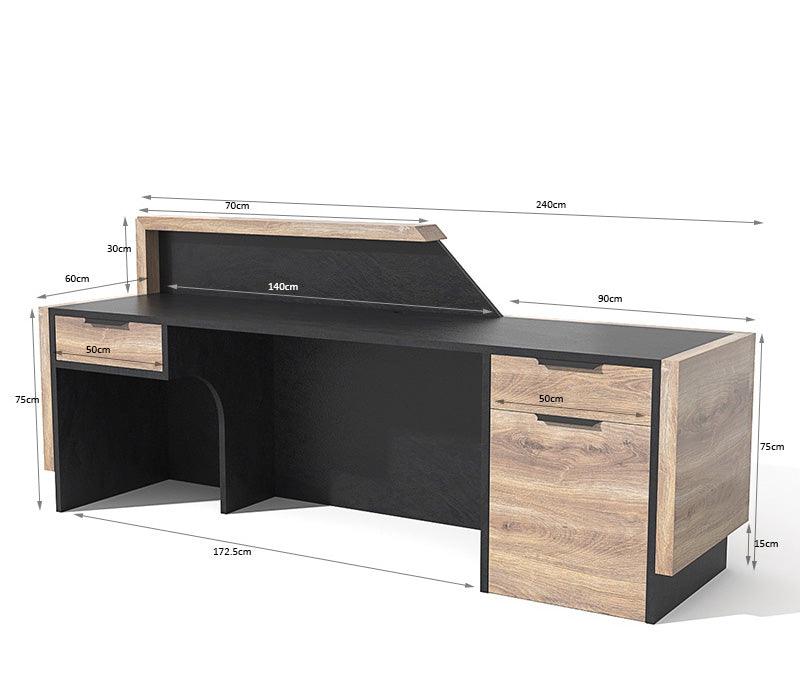 CONROY 2.4M Reception Desk Left Panel - Warm Oak & Black - Furniture Castle