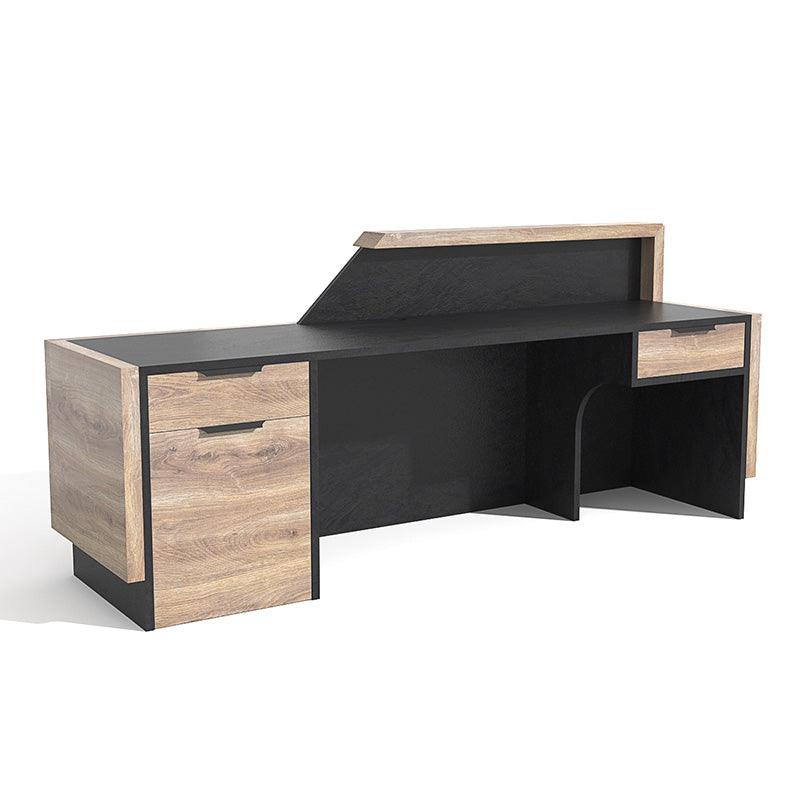 CONROY 2.4M Reception Desk Right Panel - Warm Oak & Black - Furniture Castle