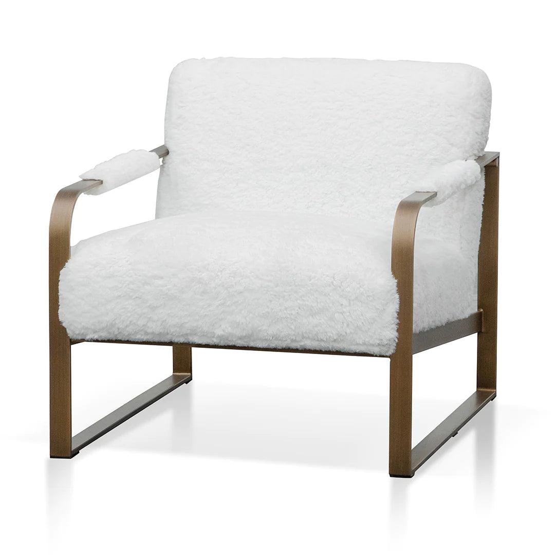 Cozy White Fur Armchair - Antique Golden Frame - Furniture Castle