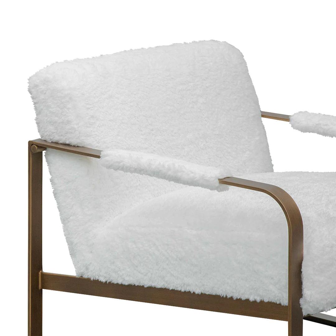 Cozy White Fur Armchair - Antique Golden Frame - Furniture Castle