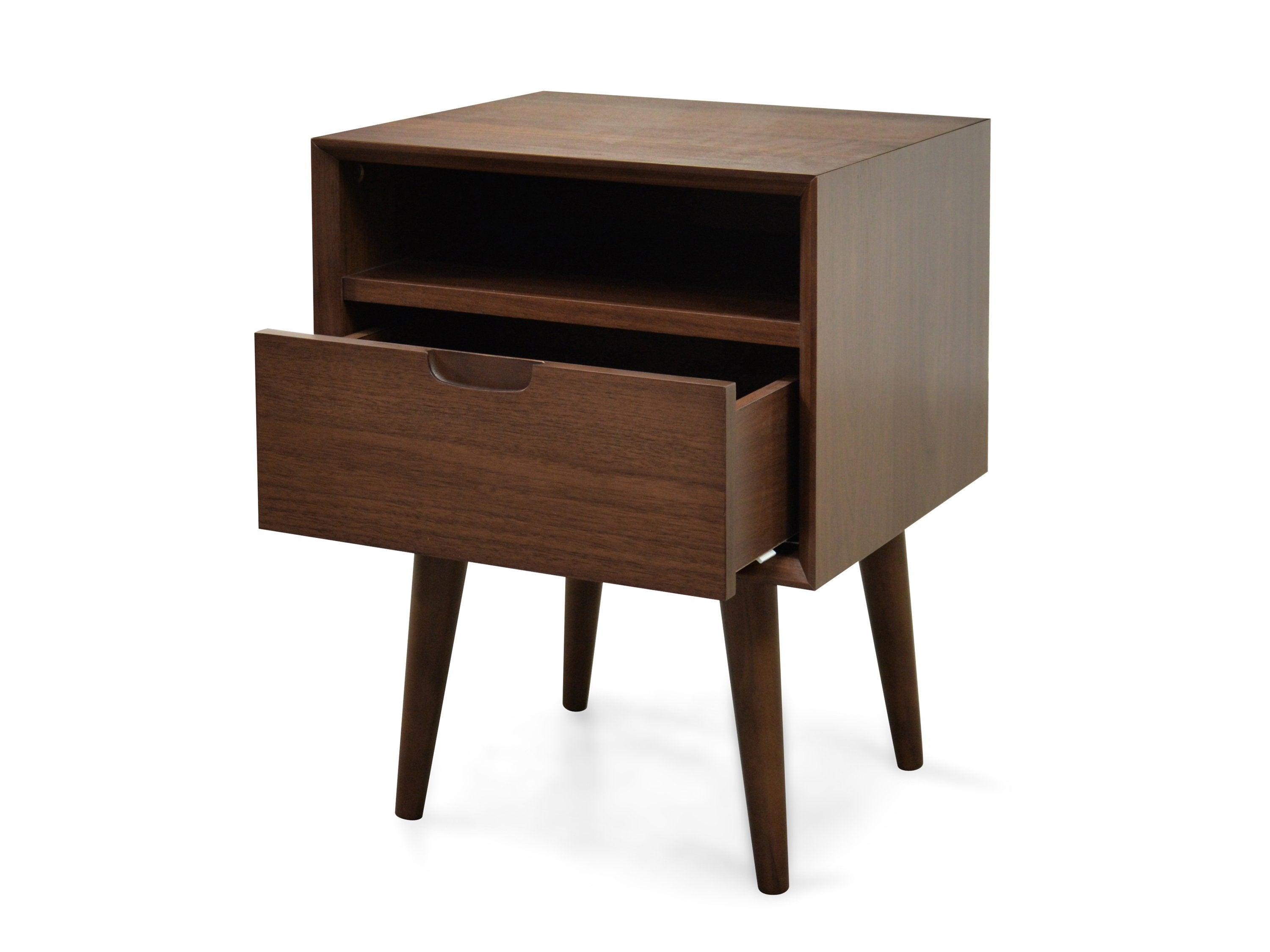 CST221WAL-VN SQ Wooden Bedside Table - Walnut - Furniture Castle