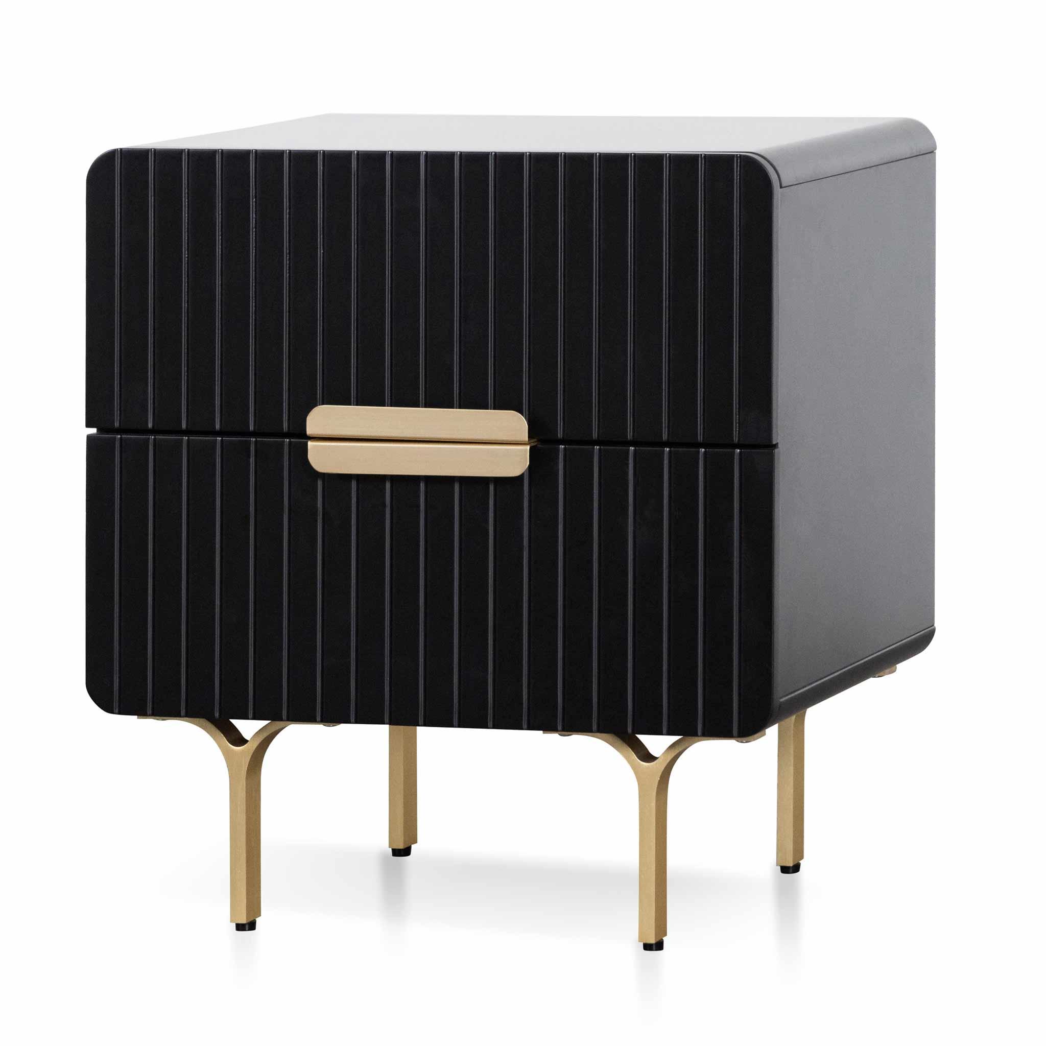 CST6735-IG Matte Black Bedside Table - Brass Legs and Handle - Furniture Castle