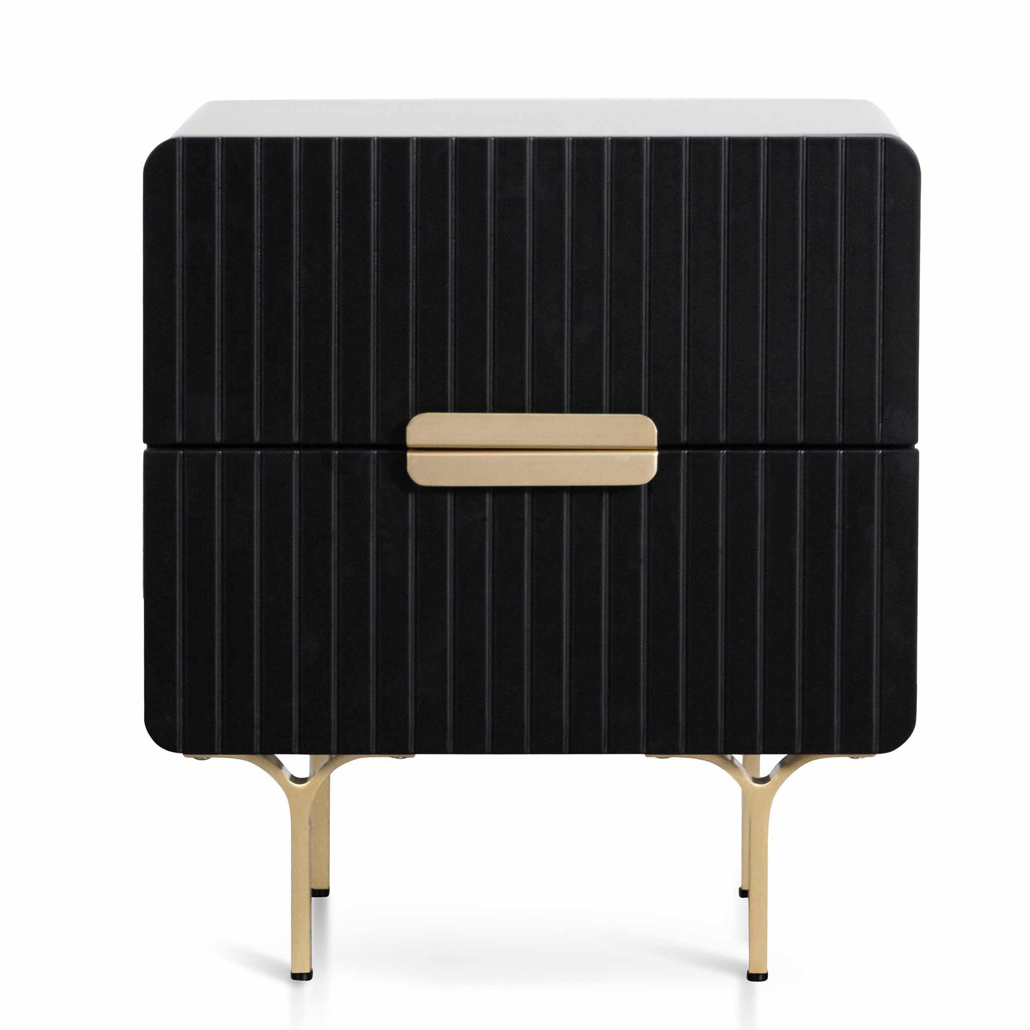 CST6735-IG Matte Black Bedside Table - Brass Legs and Handle - Furniture Castle