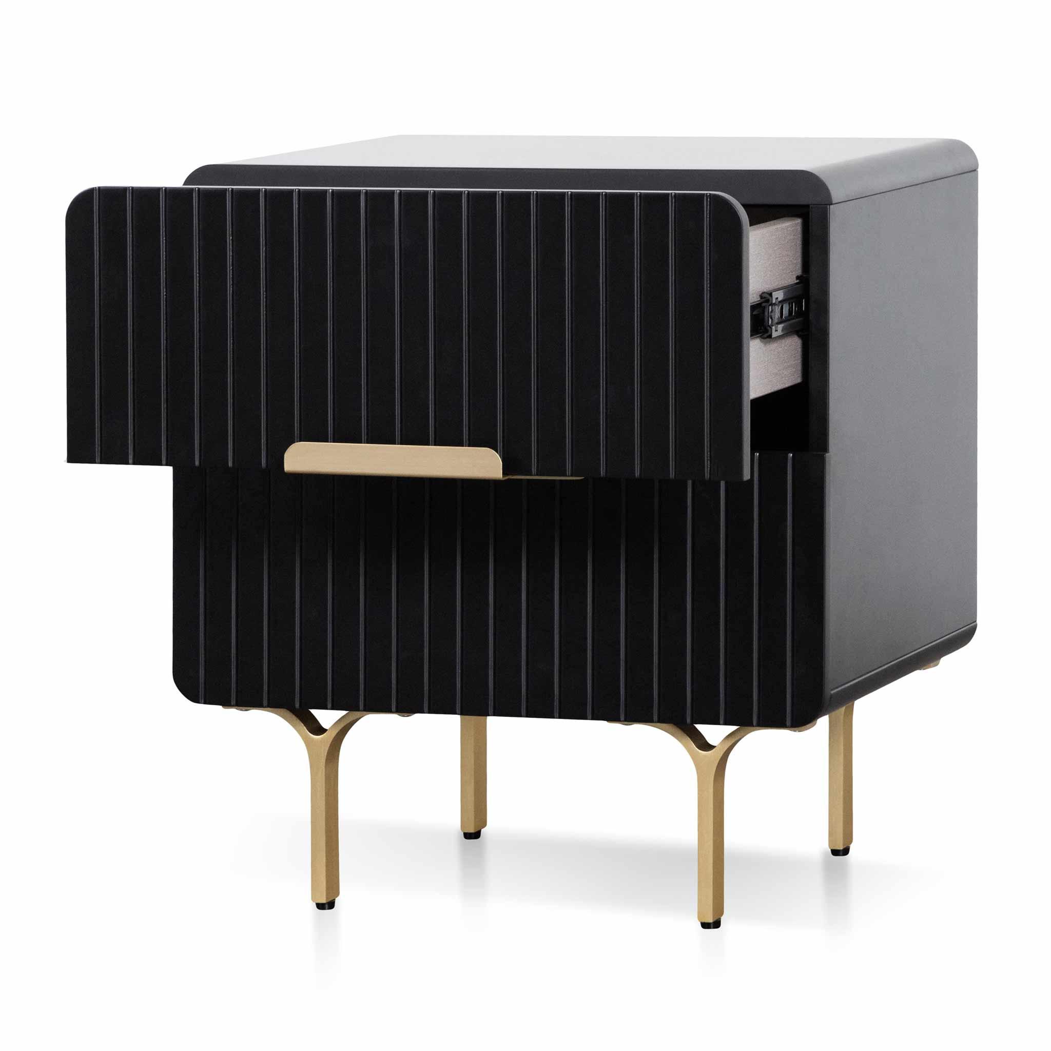 CST6735-IG Matte Black Bedside Table - Brass Legs and Handle - Furniture Castle