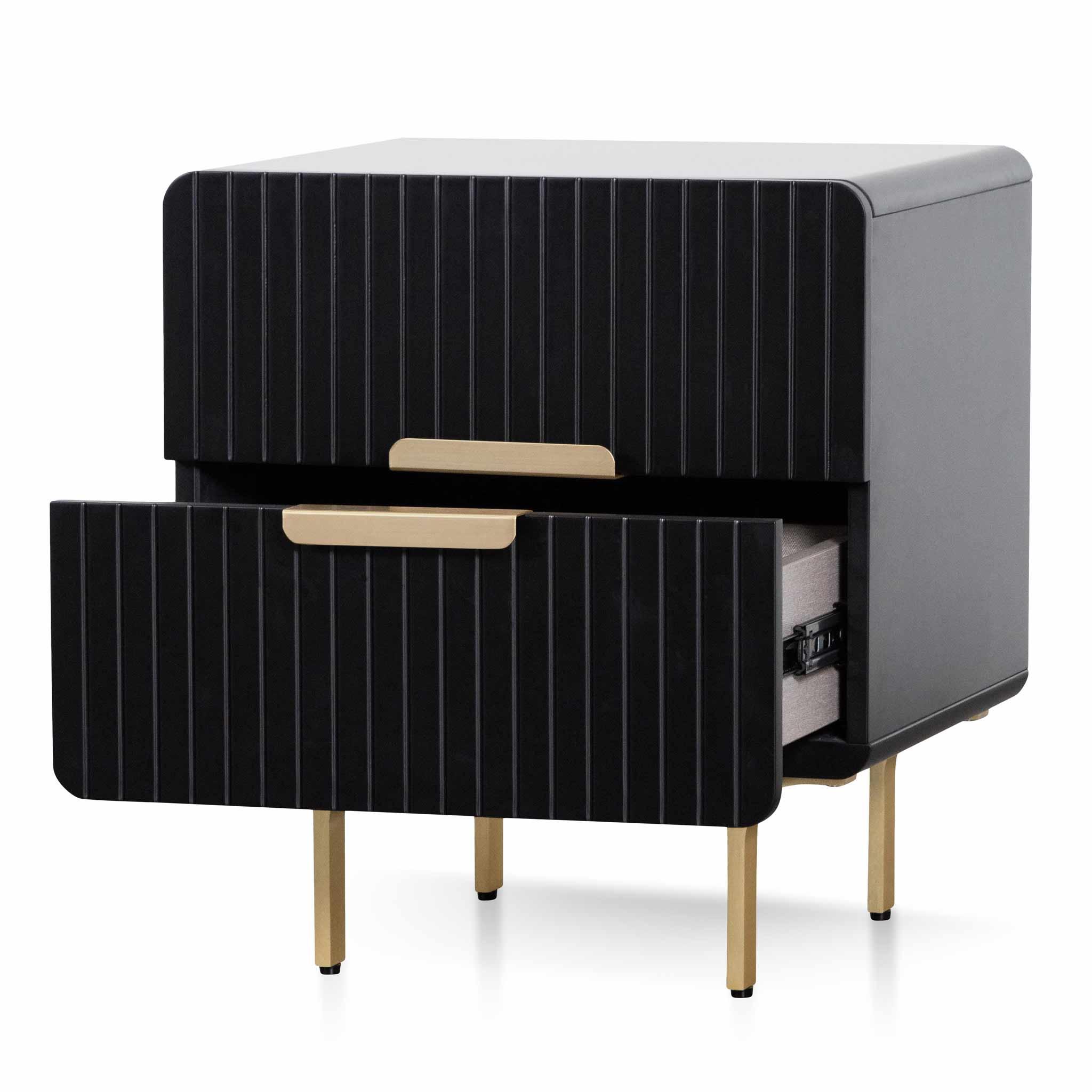 CST6735-IG Matte Black Bedside Table - Brass Legs and Handle - Furniture Castle