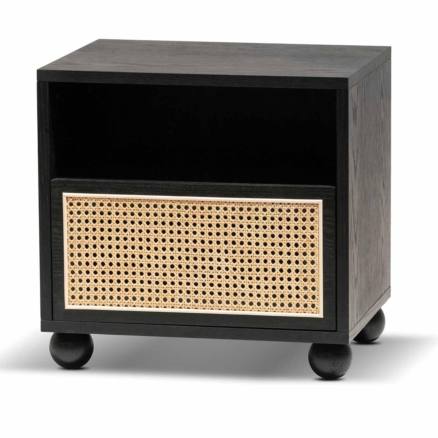 CST6773-KD Wooden Side Table with Rattan Front - Black - Furniture Castle