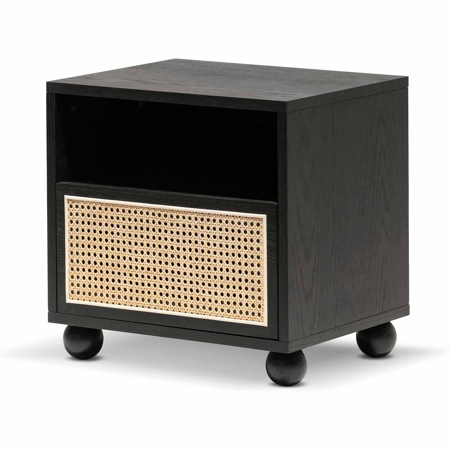 CST6773-KD Wooden Side Table with Rattan Front - Black - Furniture Castle