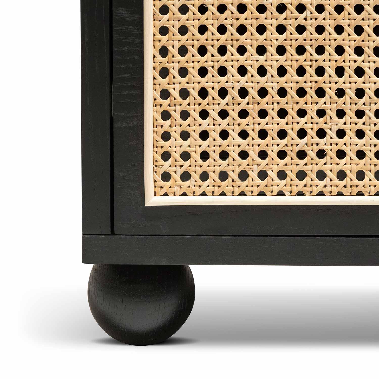 CST6773-KD Wooden Side Table with Rattan Front - Black - Furniture Castle