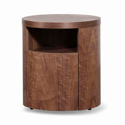 CST6787-BB Round Wooden Bedside Table With Drawer - Walnut - Furniture Castle