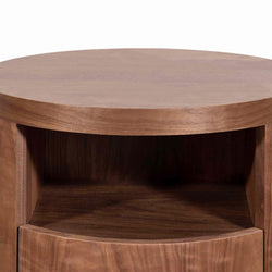CST6787-BB Round Wooden Bedside Table With Drawer - Walnut - Furniture Castle