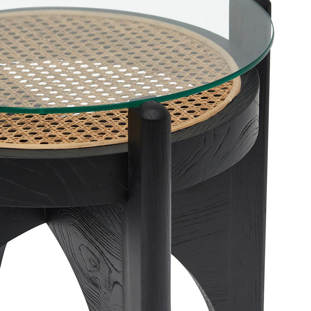 CST8142-NI 50cm Round Glass Side Table - Black - Furniture Castle