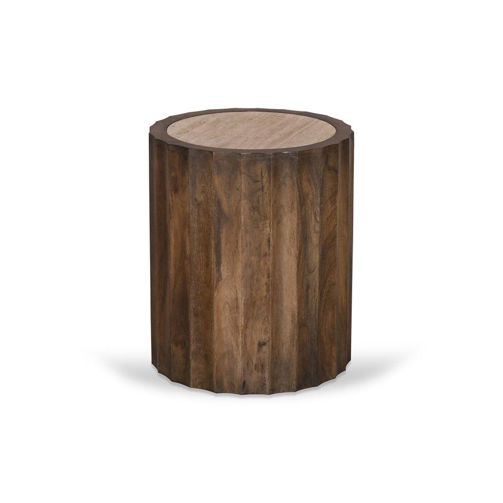 CST8723-RB 45cm Travertine Top Round Side Table - Walnut - Furniture Castle