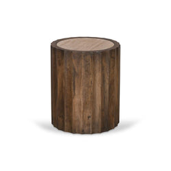 CST8723-RB 45cm Travertine Top Round Side Table - Walnut - Furniture Castle
