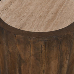 CST8723-RB 45cm Travertine Top Round Side Table - Walnut - Furniture Castle