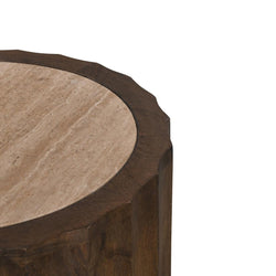 CST8723-RB 45cm Travertine Top Round Side Table - Walnut - Furniture Castle