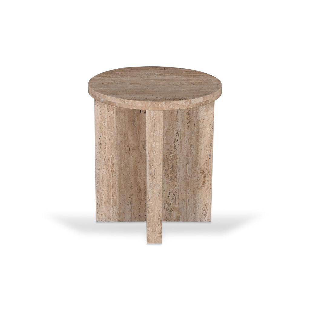 CST8728-RB 45cm Travertine Top Round Side Table - Furniture Castle