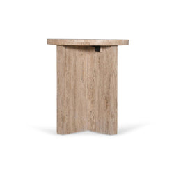 CST8728-RB 45cm Travertine Top Round Side Table - Furniture Castle