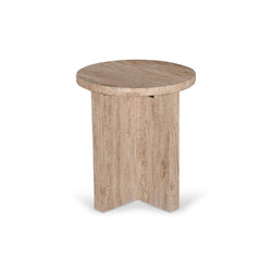 CST8728-RB 45cm Travertine Top Round Side Table - Furniture Castle