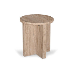 CST8728-RB 45cm Travertine Top Round Side Table - Furniture Castle