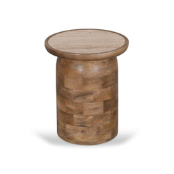 CST8733-RB 40cm Travertine Top Side Table - Natural - Furniture Castle