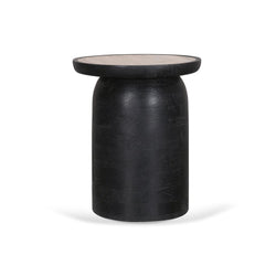 CST8734-RB 40cm Travertine Top Side Table - Black - Furniture Castle