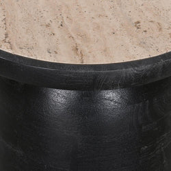 CST8734-RB 40cm Travertine Top Side Table - Black - Furniture Castle
