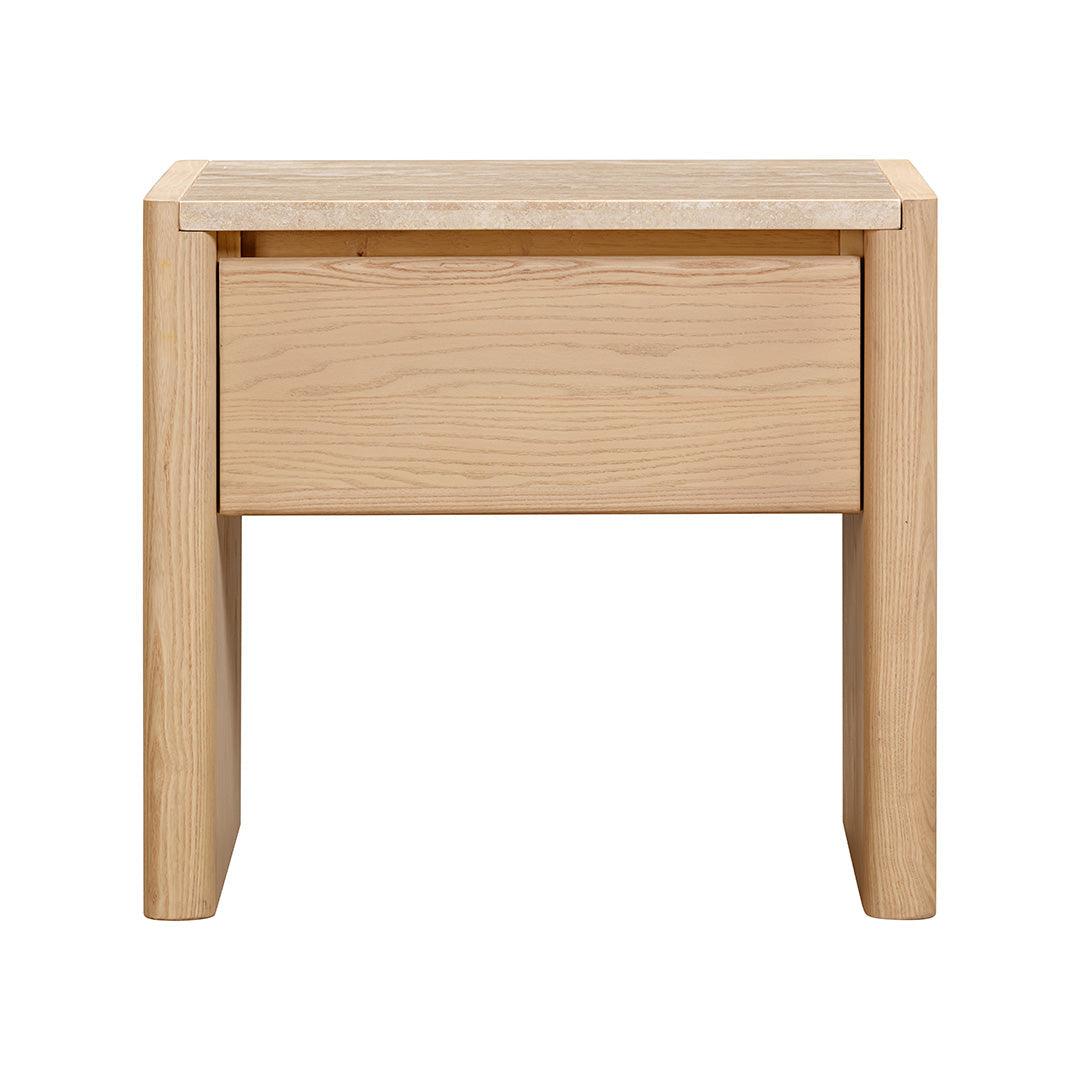 CST8742-KK 55cm Travertine Top Bedside Table - Creme Ash - Furniture Castle