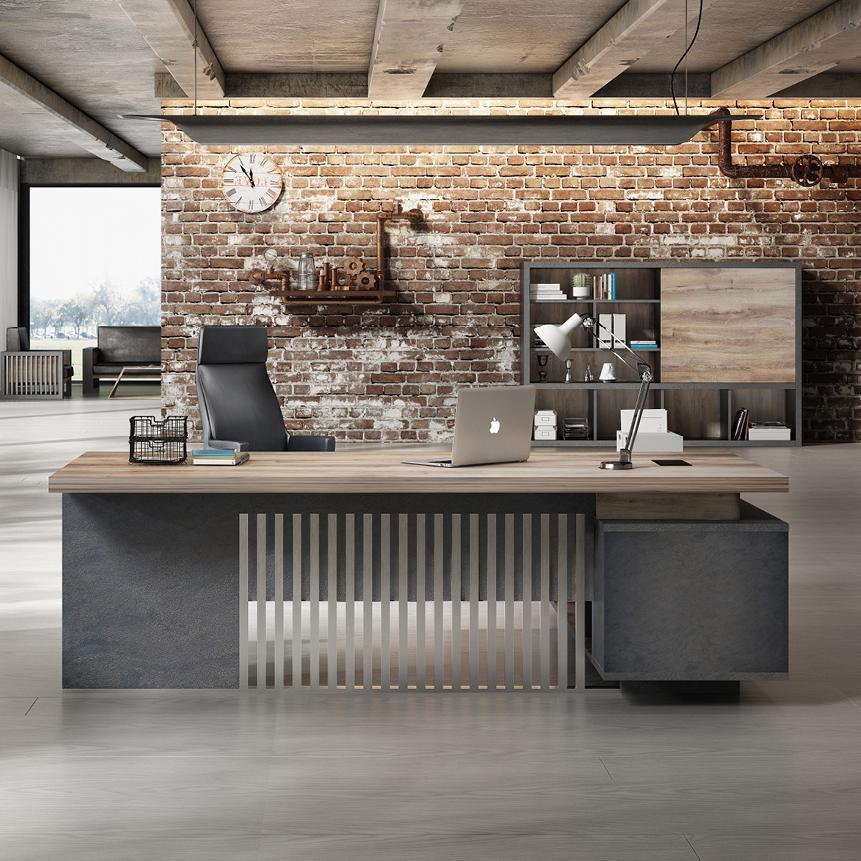 Daxton Executive Desk with Left Return 2.4M - Warm Oak & Black - Furniture Castle