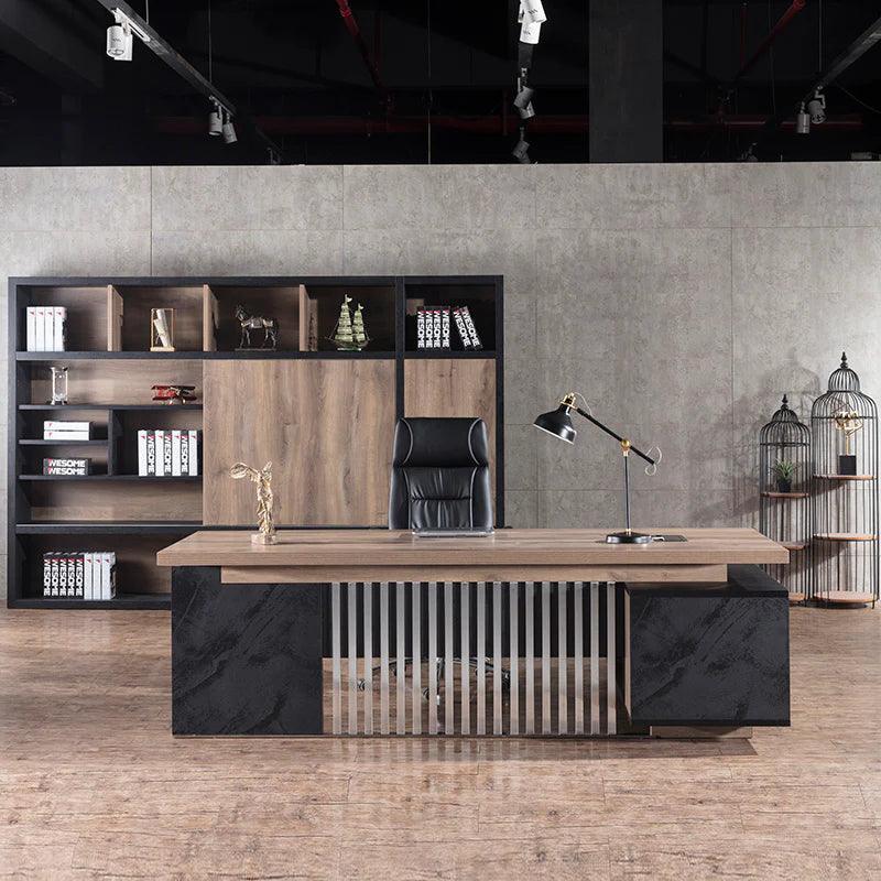 Daxton Executive Desk with Left Return 200cm - Warm Oak & Black - Furniture Castle