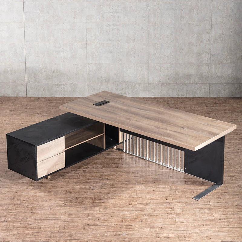 Daxton Executive Desk with Left Return 200cm - Warm Oak & Black - Furniture Castle