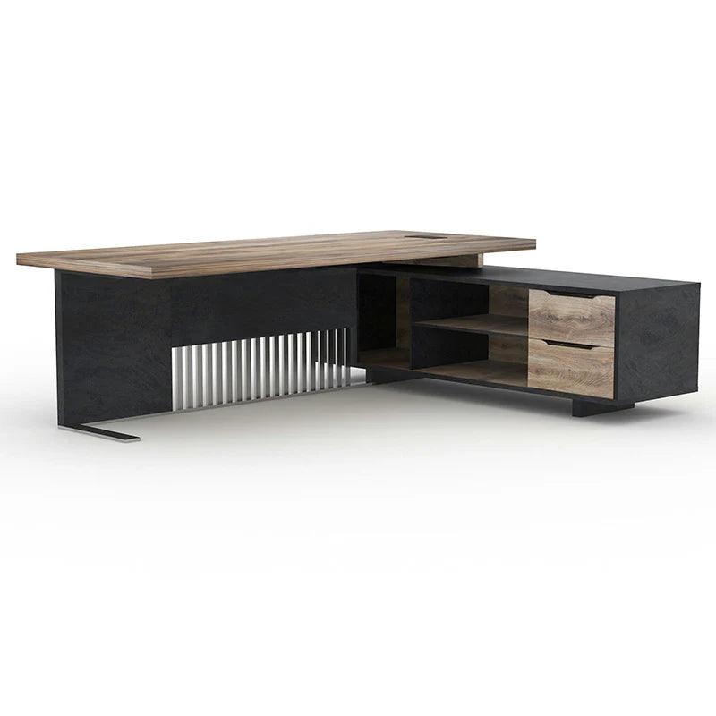 Daxton Executive Desk with Right Return 200cm - Warm Oak & Black - Furniture Castle