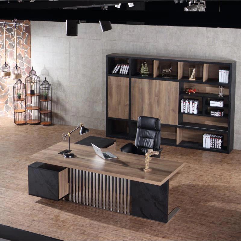Daxton Executive Desk with Right Return 200cm - Warm Oak & Black - Furniture Castle