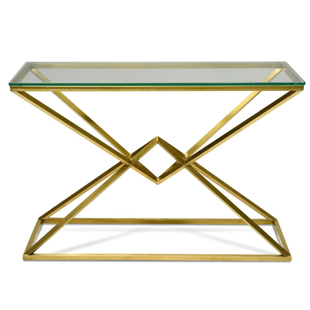 Diamond 1.2m Glass Console Table - Gold Base - Furniture Castle
