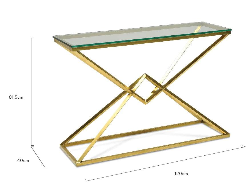 Diamond 1.2m Glass Console Table - Gold Base - Furniture Castle