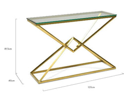 Diamond 1.2m Glass Console Table - Gold Base - Furniture Castle
